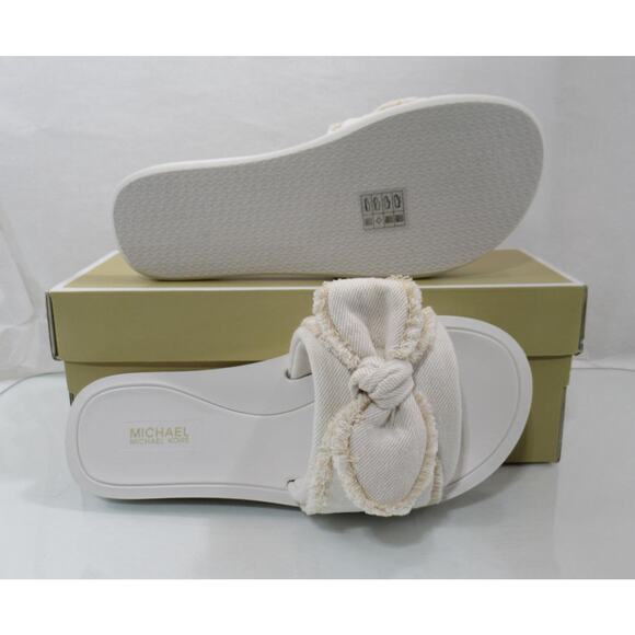 Michael Kors Betsy Distressed Bow Slide Slippers Sandals Optic White Size 8 - Picture 6 of 6